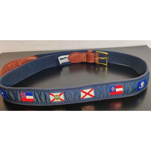 Country Club Prep Southern States Logo Belt Men Size 42 Stitched Canvas, Leather - Picture 16 of 16